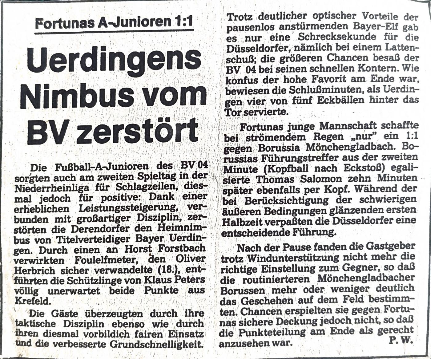 Zeitungsartikel „Uerdingens Nimbus vom BV zerstört“