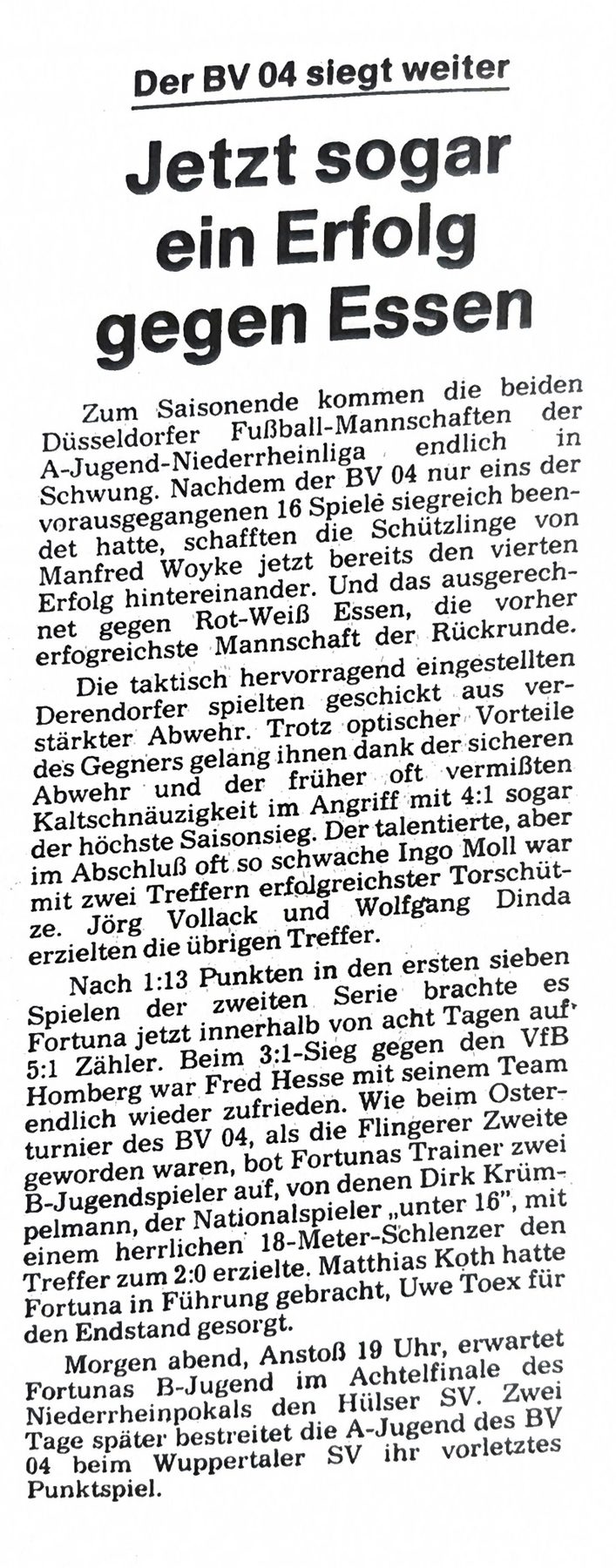 Zeitungsartikel „Jetzt sogar ein Erfolg gegen Essen“
