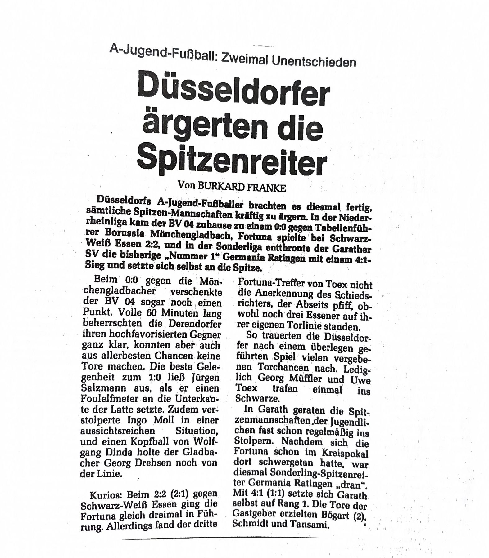 Zeitungsartikel „Düsseldorfer ärgerten die Spitzenreiter“