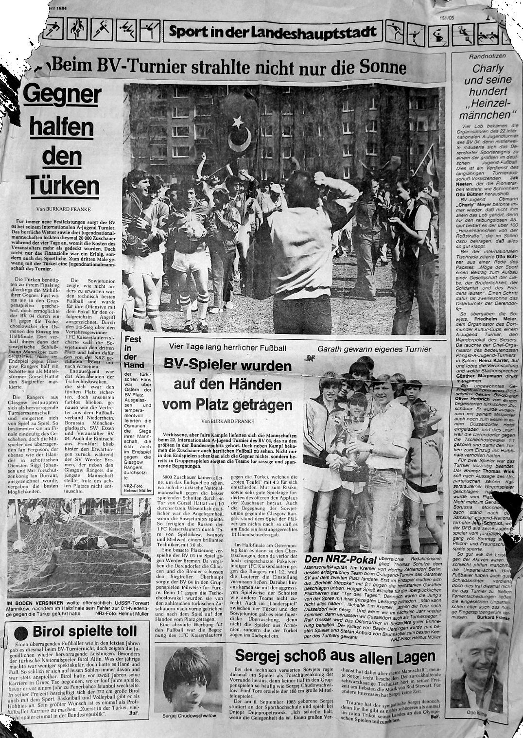 Historischer Zeitungsartikel von 1984 über das internationale BV-04-Turnier mit türkischen Jugendmannschaften